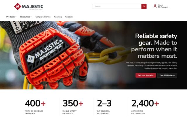 Screenshot of the Majestic Glove website