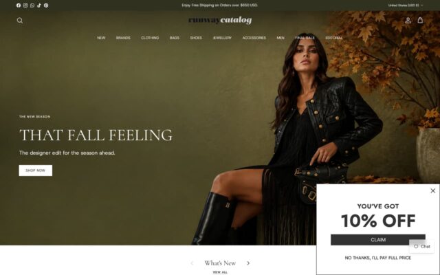 Screenshot of the Runway Catalog website