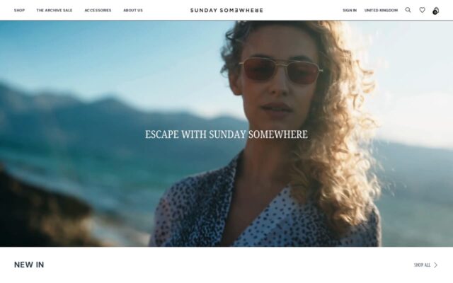 Screenshot of the Sunday Somewhere website